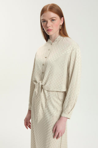 Jacquard Blouse and Skirt Two-Piece Stone Set 1489