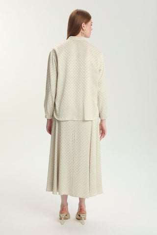 Jacquard Blouse and Skirt Two-Piece Stone Set 1489