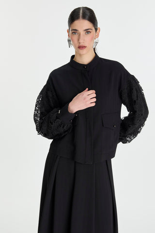 Lace Detail Two-Piece Black Set 1506