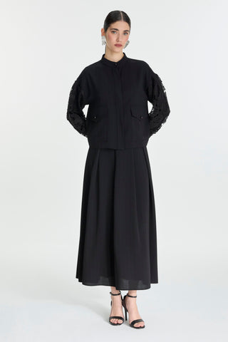 Lace Detail Two-Piece Black Set 1506