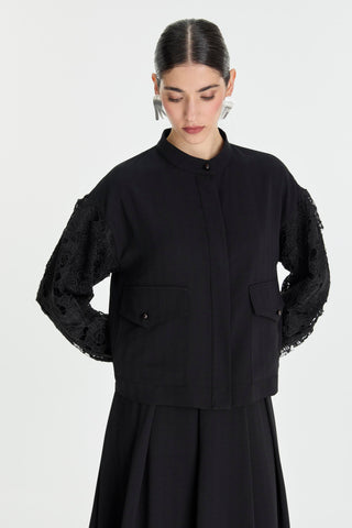 Lace Detail Two-Piece Black Set 1506