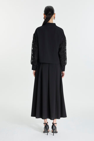 Lace Detail Two-Piece Black Set 1506