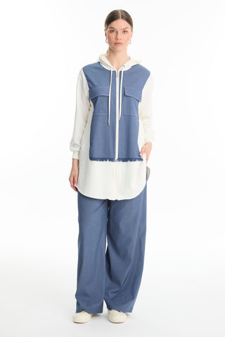Hooded Zip-Up Denim Two-Piece Indigo Set 1520