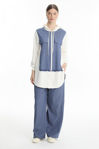 Kapüşonlu Fermuarlı Denim Ikili Indigo Takım 1520