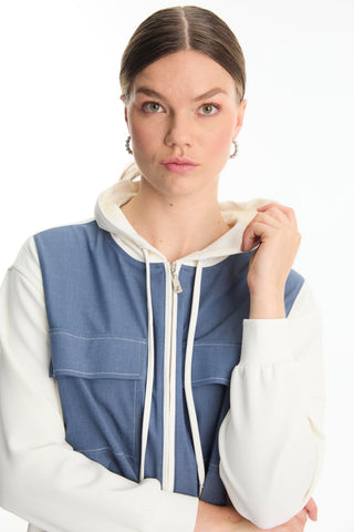 Hooded Zip-Up Denim Two-Piece Indigo Set 1520