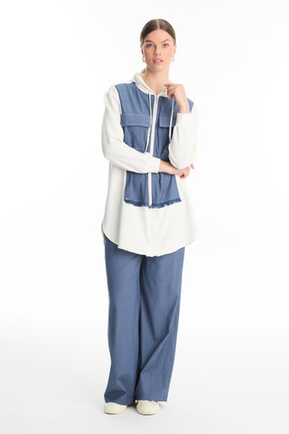 Hooded Zip-Up Denim Two-Piece Indigo Set 1520
