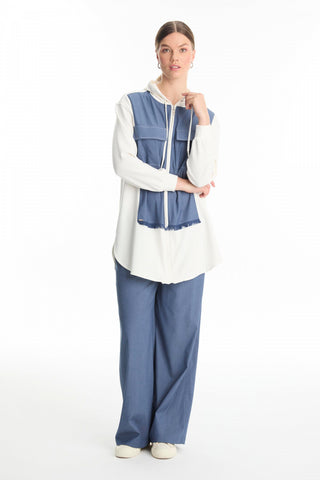 Kapüşonlu Fermuarlı Denim Ikili Indigo Takım 1520