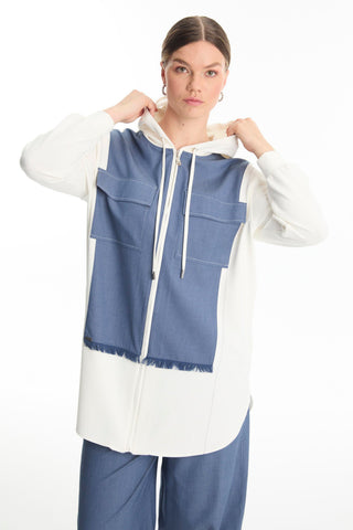 Hooded Zip-Up Denim Two-Piece Indigo Set 1520