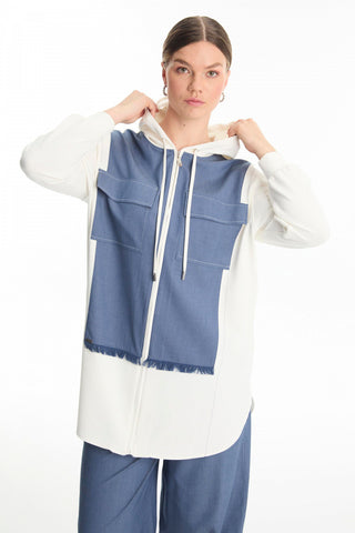 Kapüşonlu Fermuarlı Denim Ikili Indigo Takım 1520