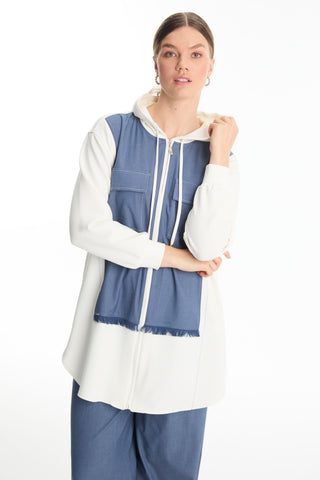 Hooded Zip-Up Denim Two-Piece Indigo Set 1520