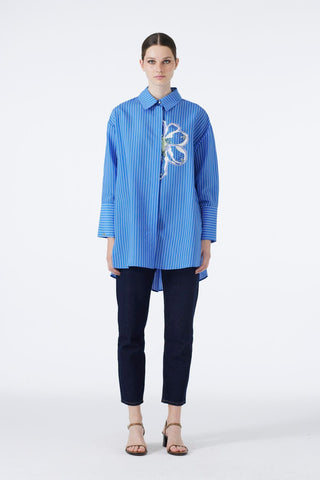 Çizgili Taş Işlemeli Mavi Tunik 1544