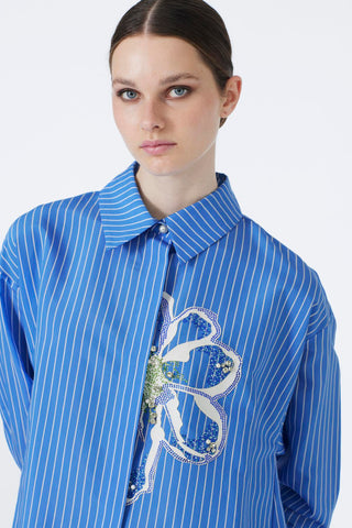 Çizgili Taş Işlemeli Mavi Tunik 1544