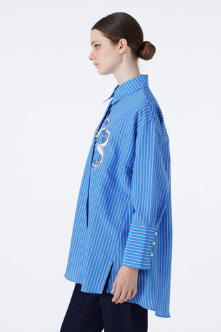 Çizgili Taş Işlemeli Mavi Tunik 1544