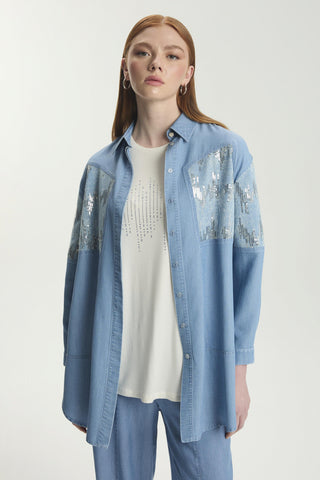 Pul Detaylı Içlik Ve Gömlek Ikili Mavi Takım 1545