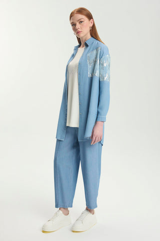 Pul Detaylı Içlik Ve Gömlek Ikili Mavi Takım 1545