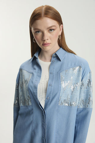 Pul Detaylı Içlik Ve Gömlek Ikili Mavi Takım 1545