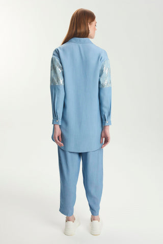 Pul Detaylı Içlik Ve Gömlek Ikili Mavi Takım 1545