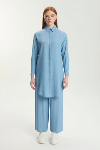 Taş Işleme Detaylı Denim Mavi Tunik 1550