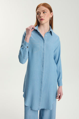 Stone Embellished Denim Blue Tunic 1550