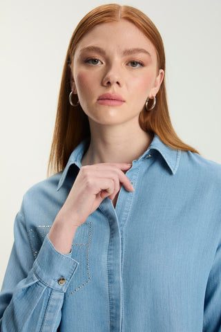 Stone Embellished Denim Blue Tunic 1550