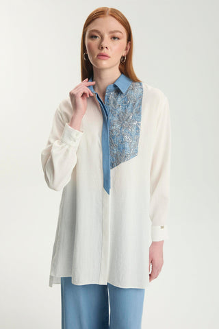 Çiçek Işlemeli Ekru Tunik 1559