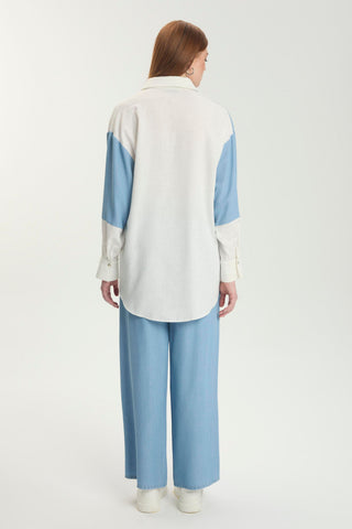 Color Block Pocket Sequined Ecru Tunic 1561