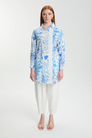 Patterned Striped Detail Blue Tunic 1570