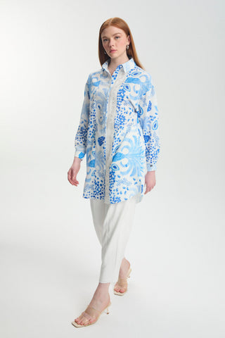 Patterned Striped Detail Blue Tunic 1570