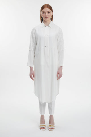 Gömlek Yaka Dantel Detaylı Uzun Ekru Tunik 1575