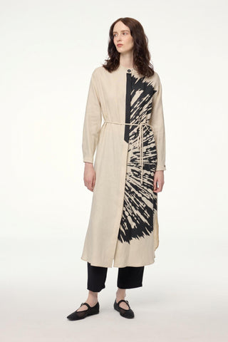Hakim Yaka Desenli Uzun Bej Tunik 1584