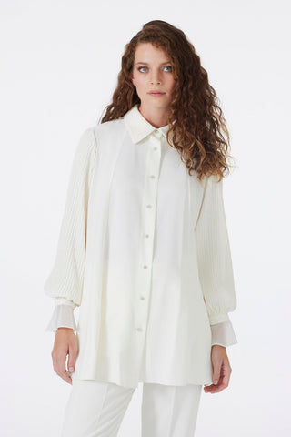 Kol Detaylı Düğmeli Ekru Tunik 1588
