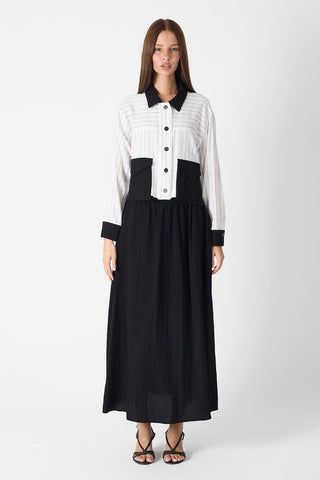 Shirt Collar Pocket Detail Two-Piece Set in Ecru/Black 1617