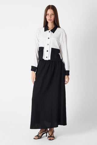 Shirt Collar Pocket Detail Two-Piece Set in Ecru/Black 1617