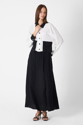 Shirt Collar Pocket Detail Two-Piece Set in Ecru/Black 1617