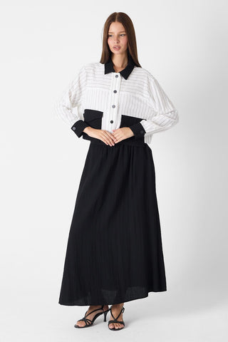 Shirt Collar Pocket Detail Two-Piece Set in Ecru/Black 1617