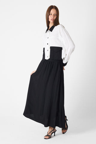 Shirt Collar Pocket Detail Two-Piece Set in Ecru/Black 1617