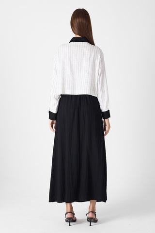 Shirt Collar Pocket Detail Two-Piece Set in Ecru/Black 1617