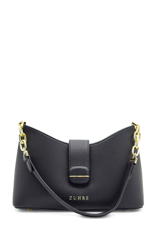 Chain Strap Detail Flap Black Bag 0057