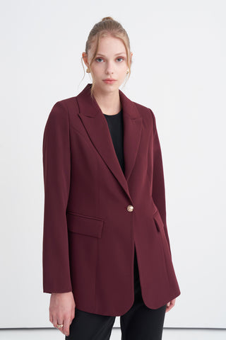 Kruvaze Yaka Tek Düğmeli Blazer Astarlı