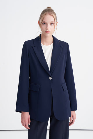 Kruvaze Yaka Tek Düğmeli Blazer Astarlı