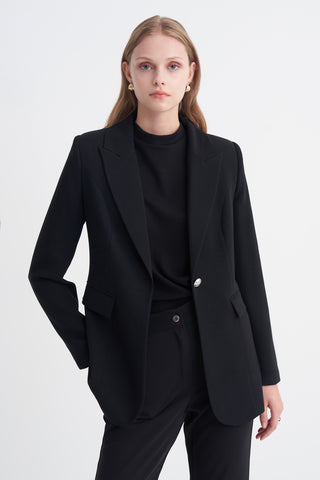 Kruvaze Yaka Tek Düğmeli Blazer Astarlı
