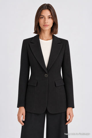 Kapaklı Cepli Tek Düğmeli Süet Blazer