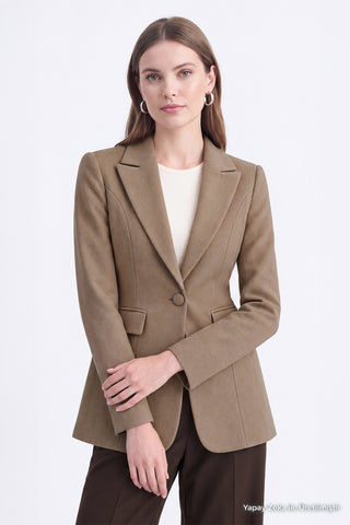 Kapaklı Cepli Tek Düğmeli Süet Blazer