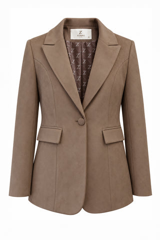 Kapaklı Cepli Tek Düğmeli Süet Blazer