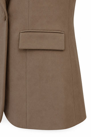 Kapaklı Cepli Tek Düğmeli Süet Blazer