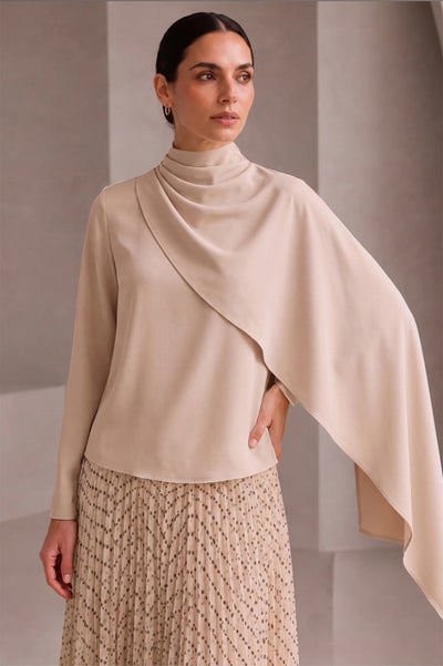 Şal Detaylı Bej Bluz 0146