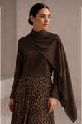 Şal Detaylı Kahve Bluz 0146