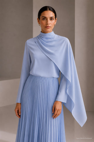Şal Detaylı Mavi Bluz 0146