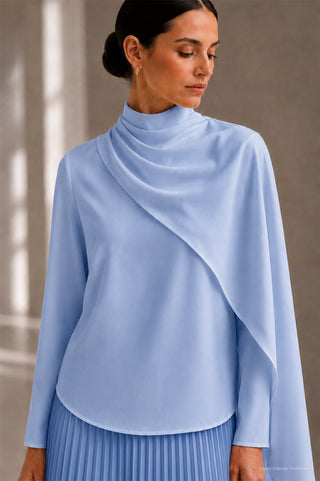 Şal Detaylı Mavi Bluz 0146