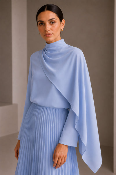 Şal Detaylı Mavi Bluz 0146